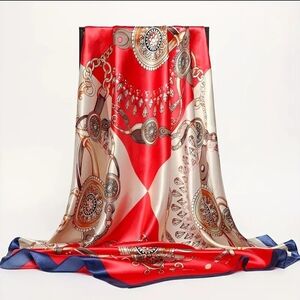 Scarf Square Red and Gold Watch Pattern 35.4 in